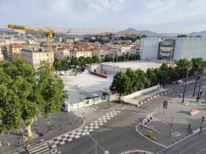 Images de Nice sur la Coulée verte, Boulevard Jean Jaurès, Vieux Nice, Garibaldi, promenade du Paillon, Collines Niçoises, Mont Boron, Observatoire, Théâtre de Nice, Acropolis, Sunset, travaux nouvelle coulée verte, théâtre